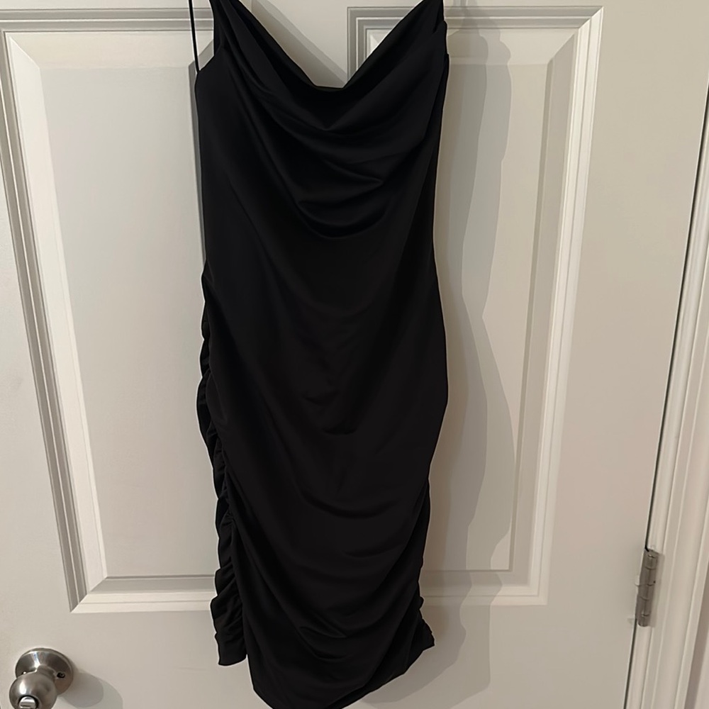 Tiger Mist Black Ruched Cowl Neck Midi Dress